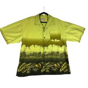 Coconut Pier Shirt Mens Extra Large Green Hawaiian Floral Palm Tree Short Sleeve